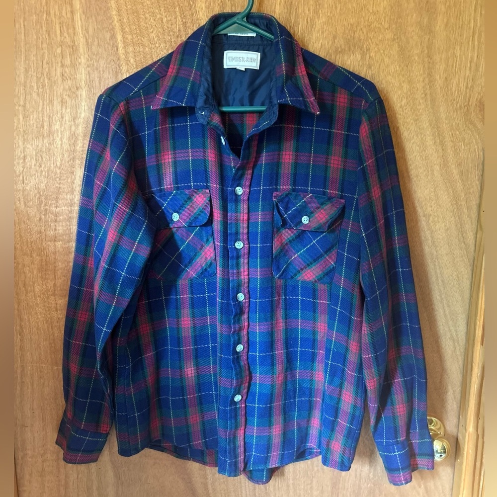 Vintage Timber Run Blue/Red/Green Plaid Flannel Casual Button Down Shirt